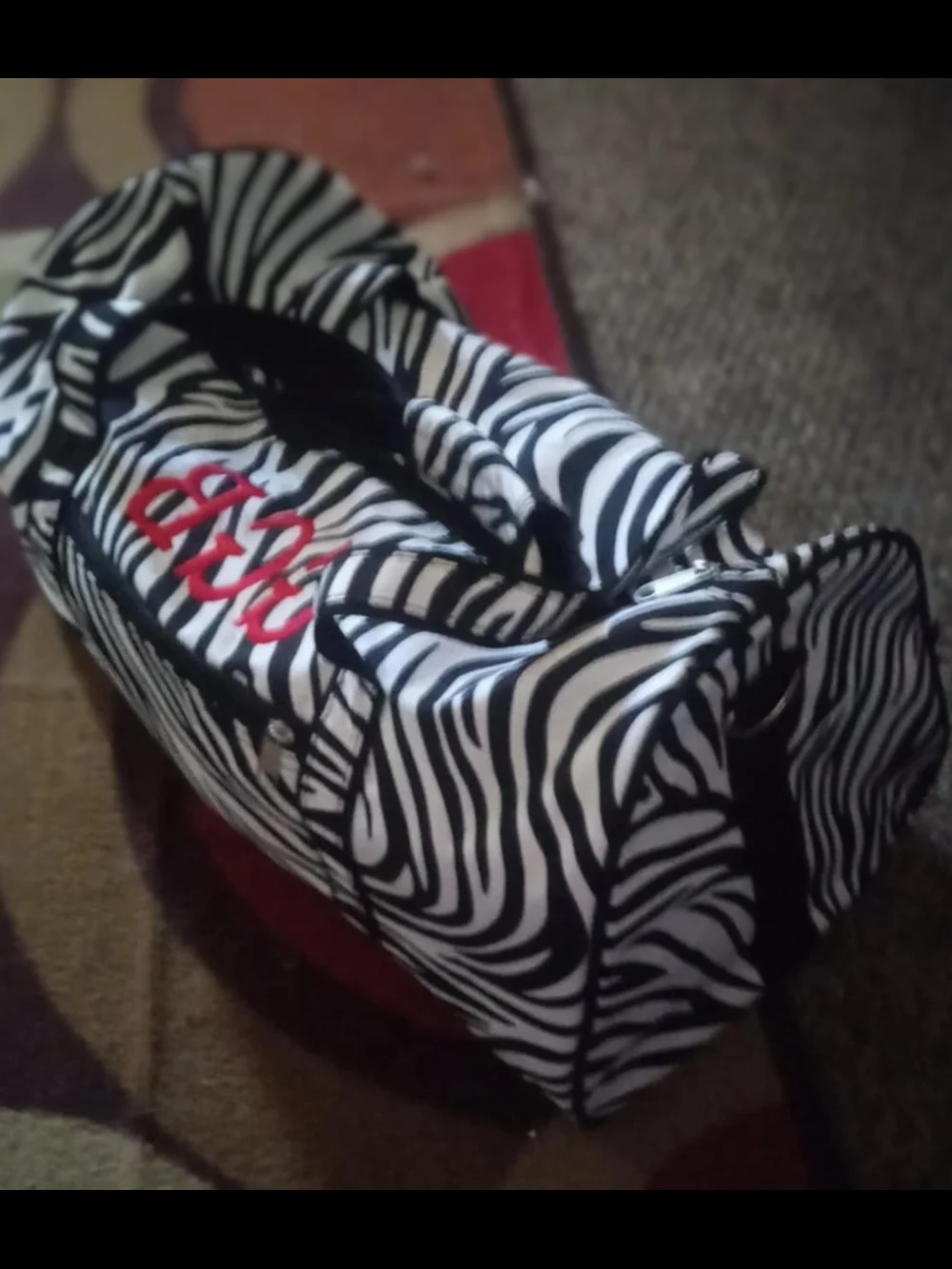 Von Dutch Zebra Print Tote with Red Monogram